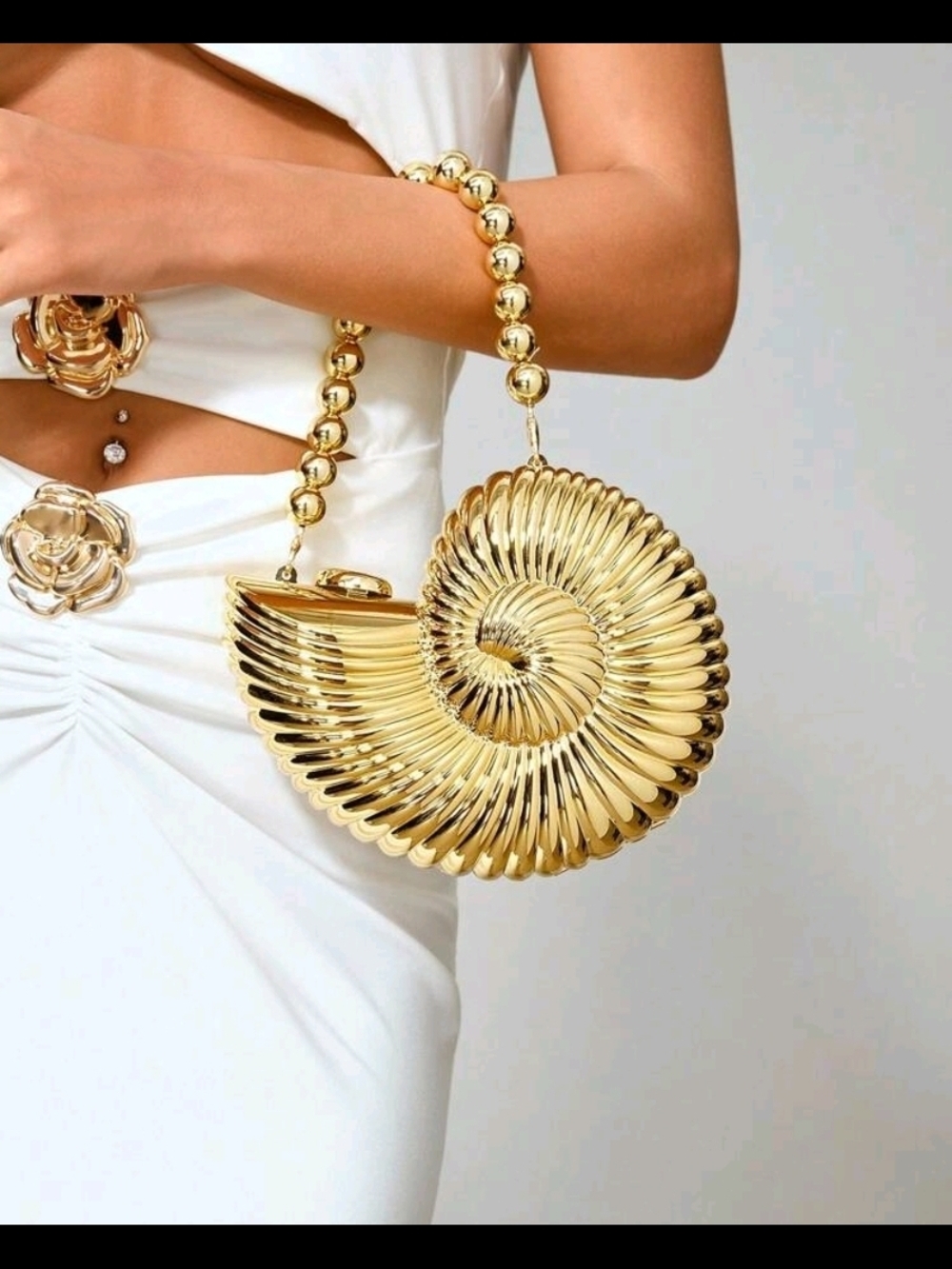Gold Nautilus Spiral Evening Bag - Elegant Women's Handbag